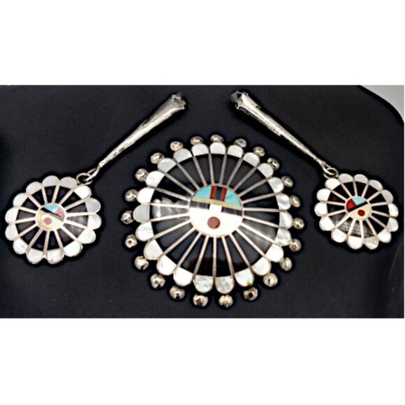 Native American Zuni Jewelry - Zuni Native American Sunface Kachina Bolo Elements